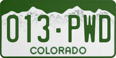 CO license plate 013PWD