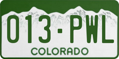 CO license plate 013PWL