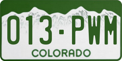 CO license plate 013PWM