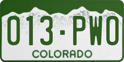 CO license plate 013PWO