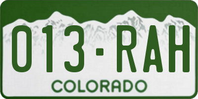 CO license plate 013RAH