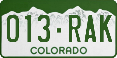 CO license plate 013RAK