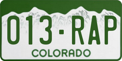 CO license plate 013RAP