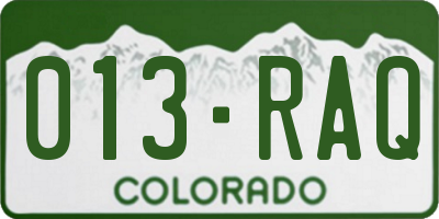 CO license plate 013RAQ