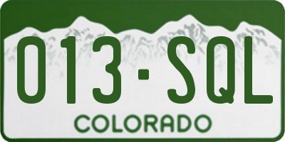 CO license plate 013SQL
