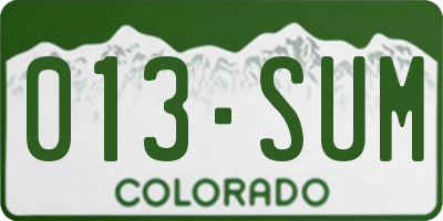 CO license plate 013SUM