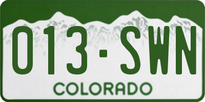 CO license plate 013SWN