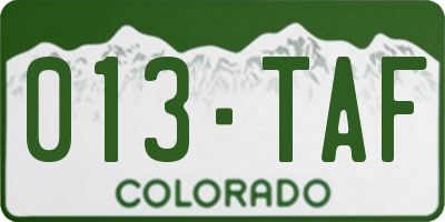 CO license plate 013TAF