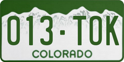 CO license plate 013TOK