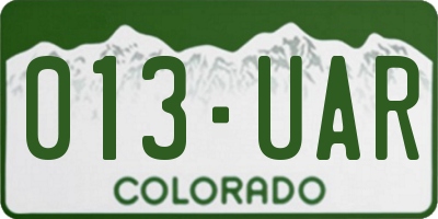 CO license plate 013UAR