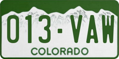CO license plate 013VAW