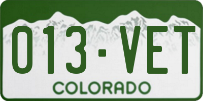 CO license plate 013VET