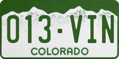 CO license plate 013VIN