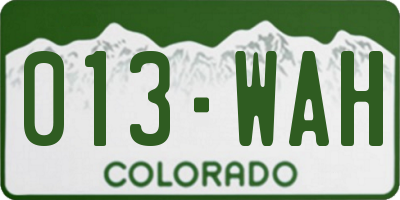 CO license plate 013WAH