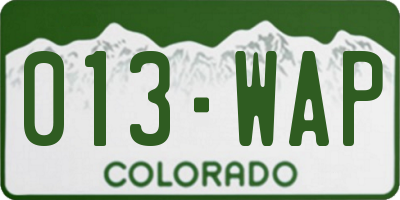 CO license plate 013WAP