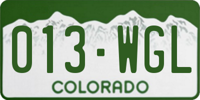 CO license plate 013WGL