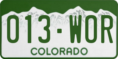 CO license plate 013WOR