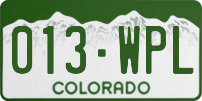 CO license plate 013WPL