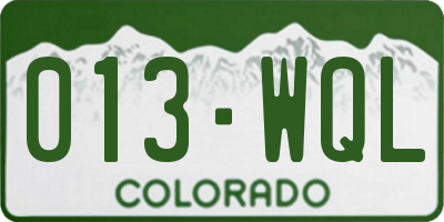 CO license plate 013WQL