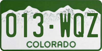 CO license plate 013WQZ