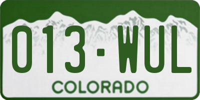 CO license plate 013WUL