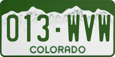 CO license plate 013WVW