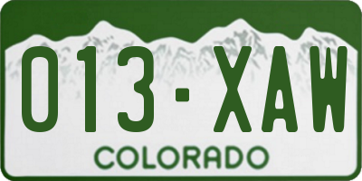 CO license plate 013XAW