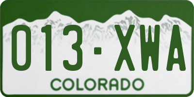 CO license plate 013XWA