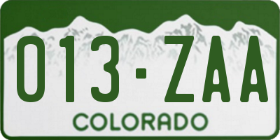 CO license plate 013ZAA