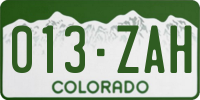 CO license plate 013ZAH