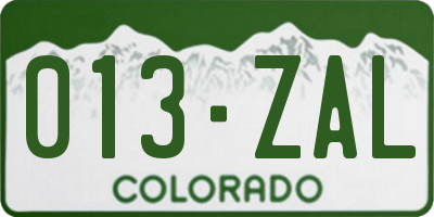 CO license plate 013ZAL