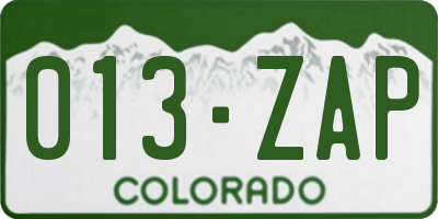 CO license plate 013ZAP