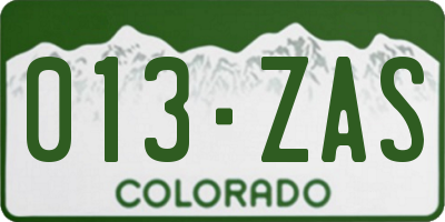 CO license plate 013ZAS