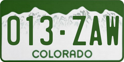 CO license plate 013ZAW