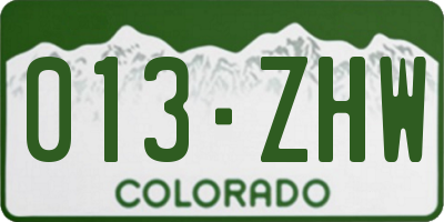 CO license plate 013ZHW