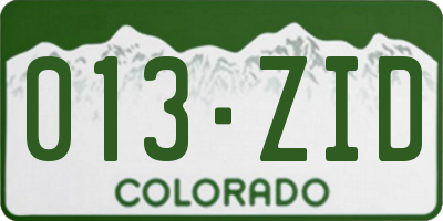 CO license plate 013ZID