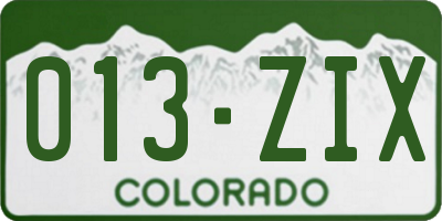 CO license plate 013ZIX