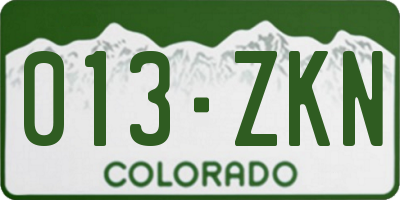 CO license plate 013ZKN