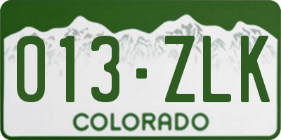 CO license plate 013ZLK