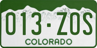 CO license plate 013ZOS