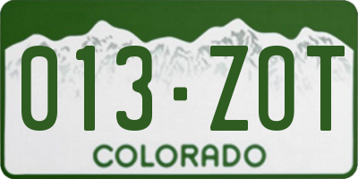 CO license plate 013ZOT