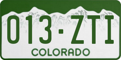 CO license plate 013ZTI