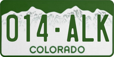 CO license plate 014ALK