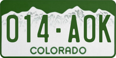 CO license plate 014AOK