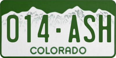 CO license plate 014ASH