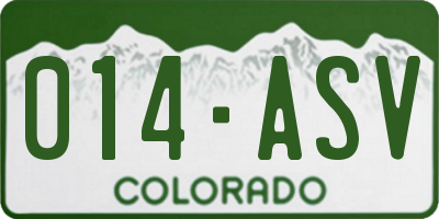 CO license plate 014ASV