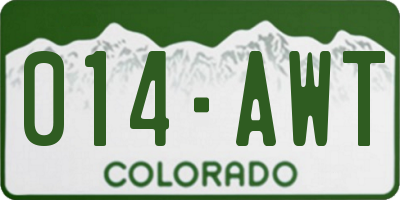 CO license plate 014AWT