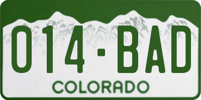 CO license plate 014BAD