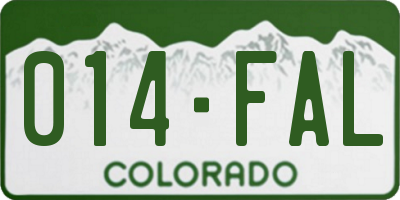 CO license plate 014FAL