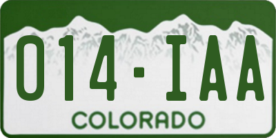 CO license plate 014IAA